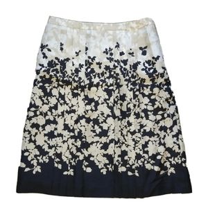 Ann Taylor Silk Skirt Women Size 4 A-line Floral Black&Beige Side Zip Lined New